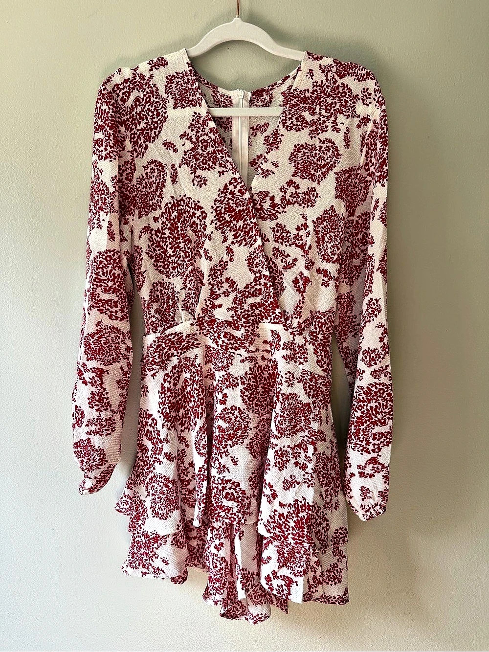 Relipop Women's Floral Print Romper V-Neck Long Sleeve Double Layer Ruffle Hem